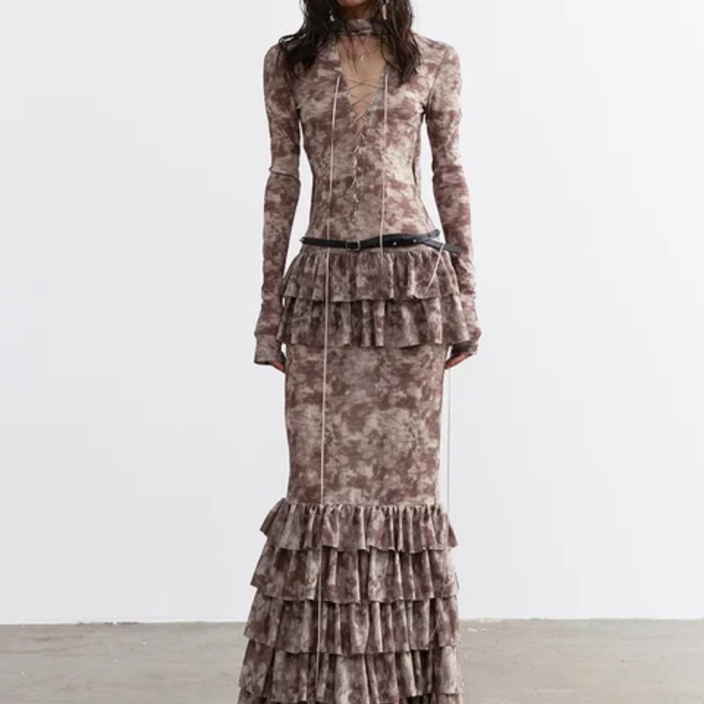 ❗️✂️💵NEW❗️Marigold Shadows Stylish Brown Ruffled Dress